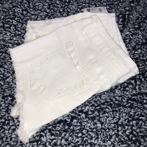All White Edge-Ripped Hi-Waisted Shorts